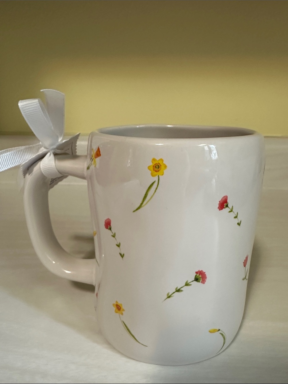 Rae Dunn White Ceramic Mug with Floral Accents - Picture 3 of 4